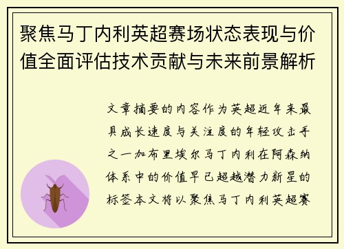 聚焦马丁内利英超赛场状态表现与价值全面评估技术贡献与未来前景解析 聚焦马丁内利英超赛场状态表现与价值全面评估技术贡献与未来前景解析